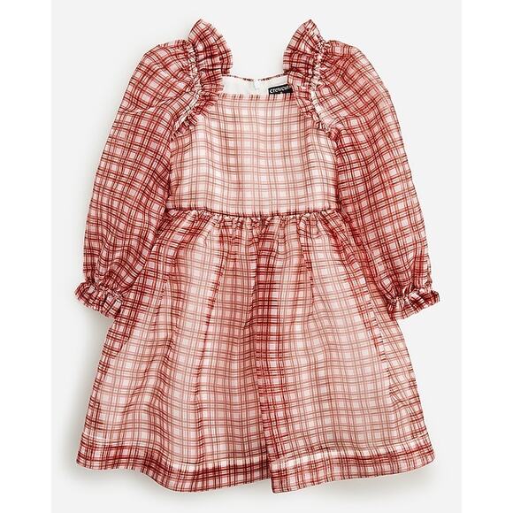 NWT Crewcuts Girls Fairytale Dress in Organza Plaid Ivory Vibrant Flame Size 14 - Picture 1 of 6